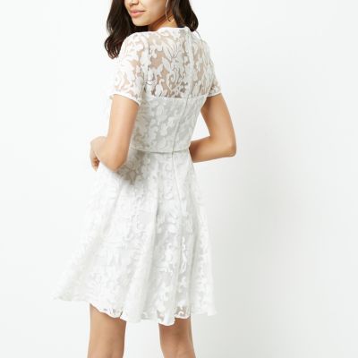 White sheer floral double layer dress
